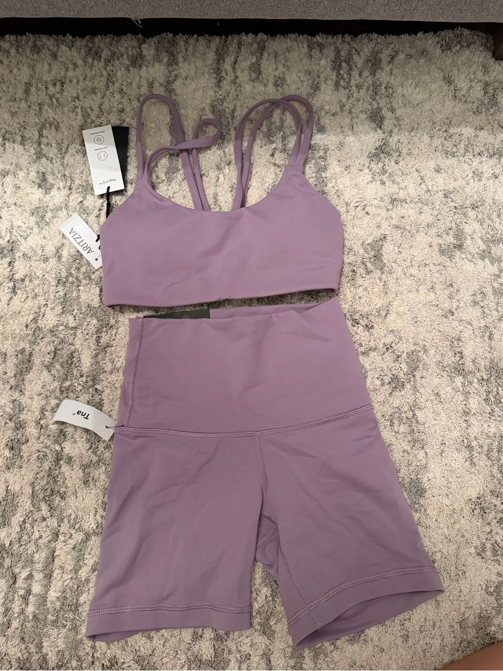 TNA Lavender Sports Bra and High-Waist Bike Shorts Set